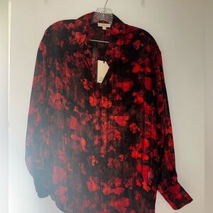 Elan Red and Black Floral Button-Up Shirt